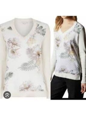 TED BAKER | Kaylaaa Woodland-print v-neck floral sweater Silk sz M